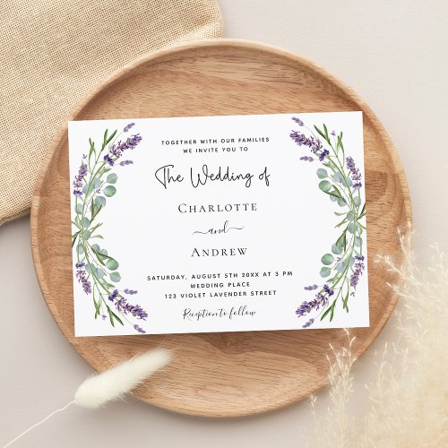 Lavender violet florals greenery luxury wedding  invitation