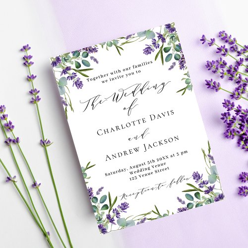 Lavender violet florals greenery luxury wedding  invitation