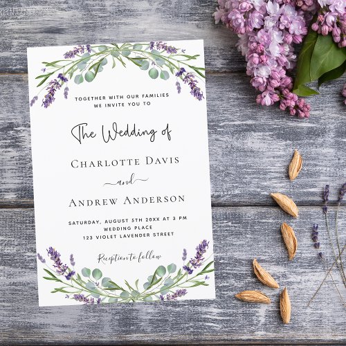 Lavender violet florals greenery luxury wedding  invitation
