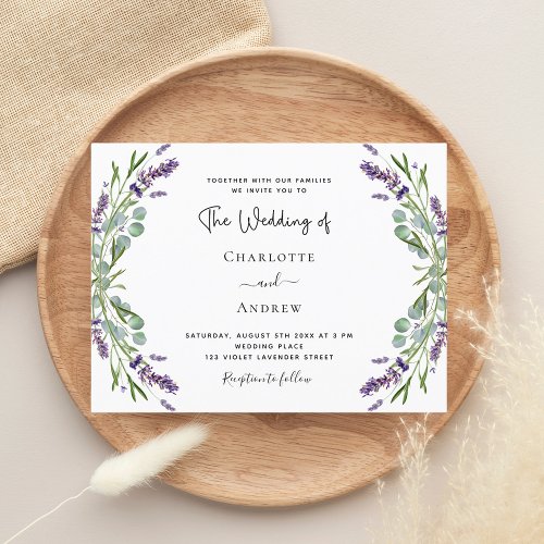 Lavender violet florals greenery luxury wedding invitation postcard