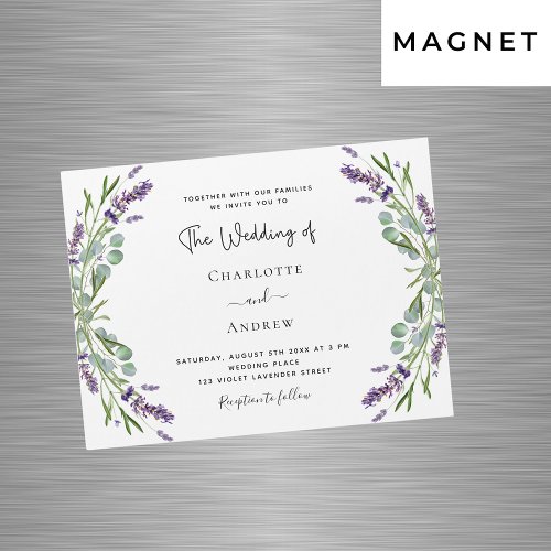 Lavender violet florals greenery luxury wedding magnetic invitation