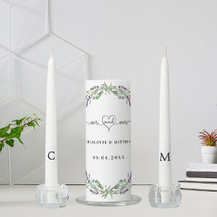 Lavender violet florals greenery mr mrs wedding unity candle set