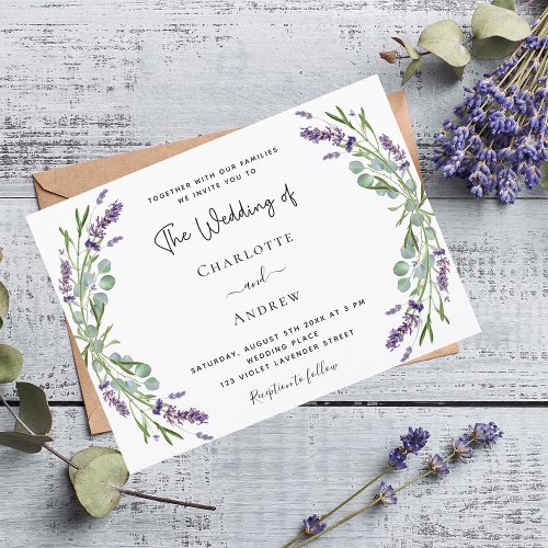 Lavender violet florals greenery wedding  invitation