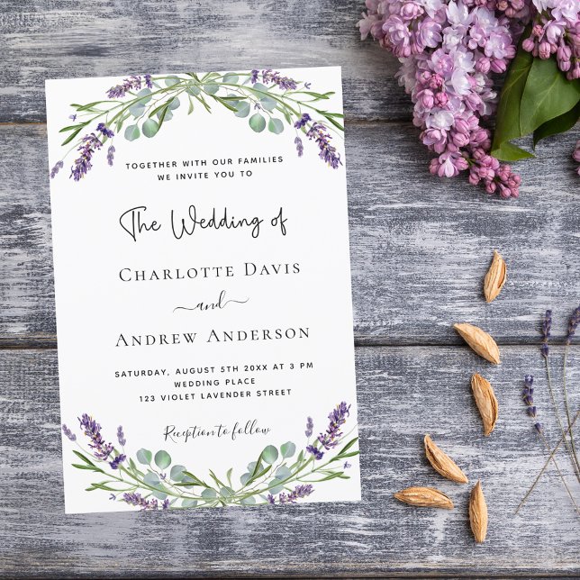 Lavender violet florals greenery wedding  invitation (Creator Uploaded)