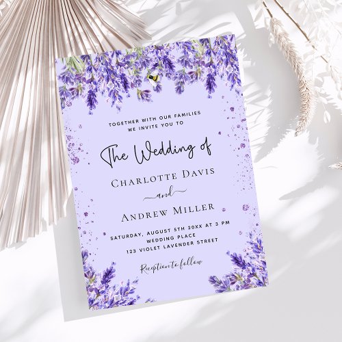 Lavender violet florals luxury wedding invitation