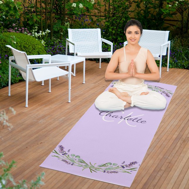 Lavender violet florals name monogram initials yoga mat (Creator Uploaded)