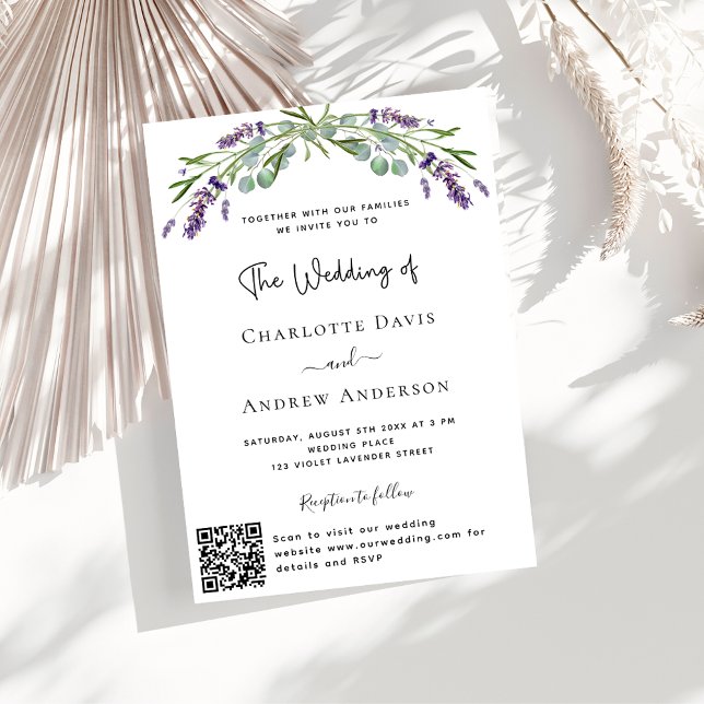Lavender violet florals QR code RSVP wedding  Invitation (Creator Uploaded)