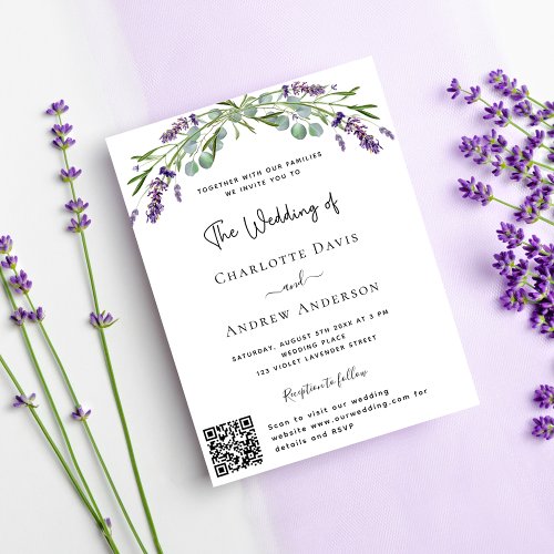 Lavender violet florals QR code RSVP wedding Invitation Postcard