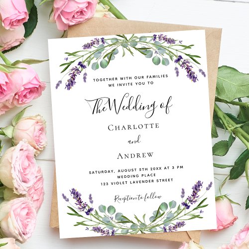 Lavender violet florals script budget wedding 
