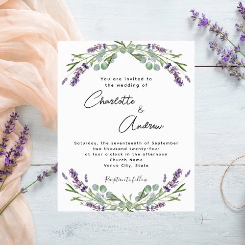 Lavender violet florals script budget wedding