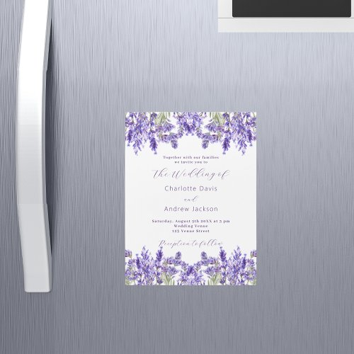 Lavender violet florals watercolor luxury wedding magnetic invitation