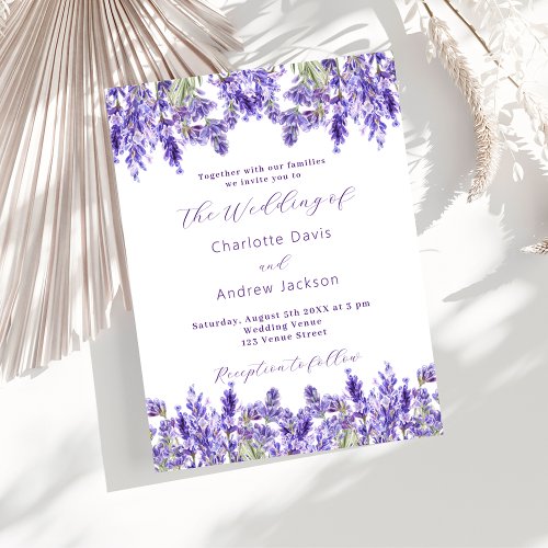 Lavender violet florals watercolor wedding invitation