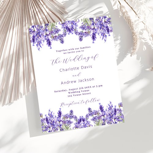 Lavender violet florals watercolor wedding invitation postcard