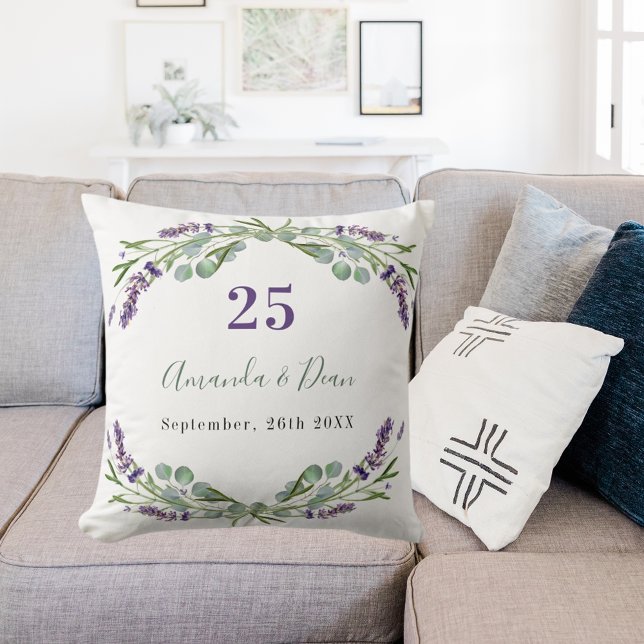 Lavender violet florals wedding anniversary throw pillow (Creator Uploaded)