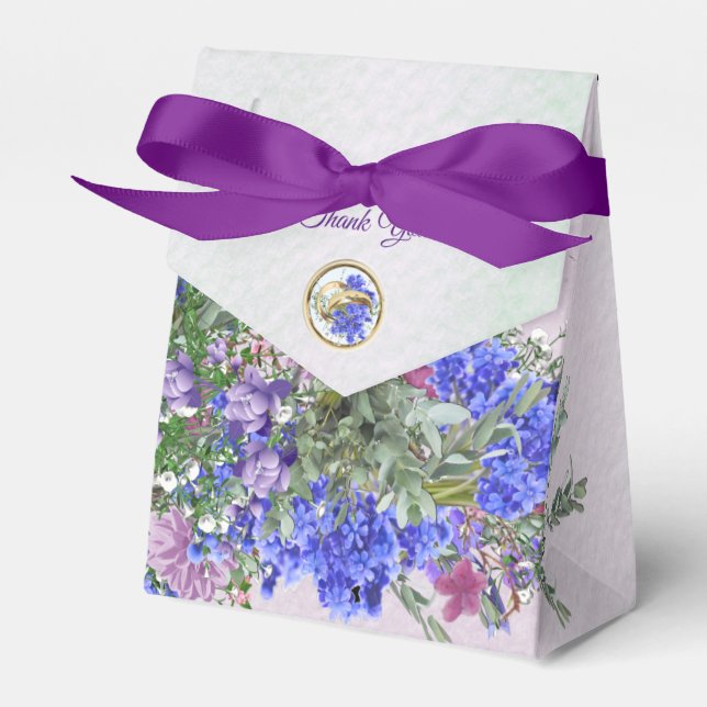 Lavender - Violet Flower Bouquets Favor Boxes (Front Side)