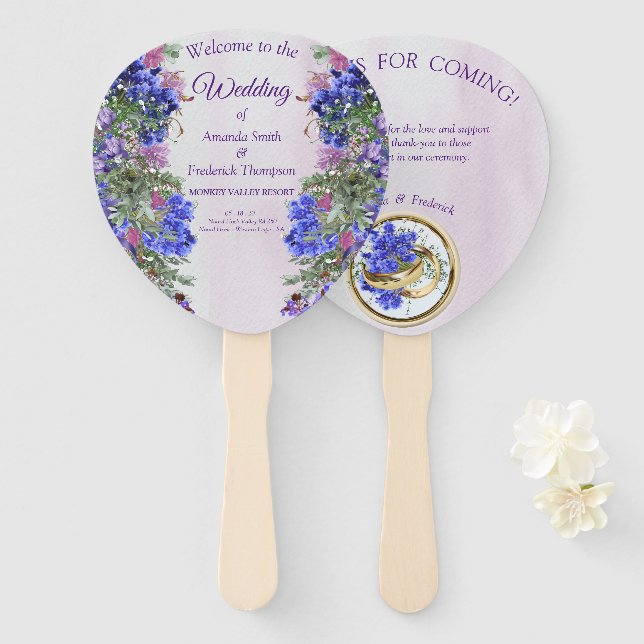 Lavender - Violet Flower Bouquets Hand Fan (Front and Back)