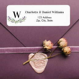 Lavender violet flowers monogram return address label