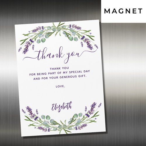 Lavender violet flowers thank you magnetic card