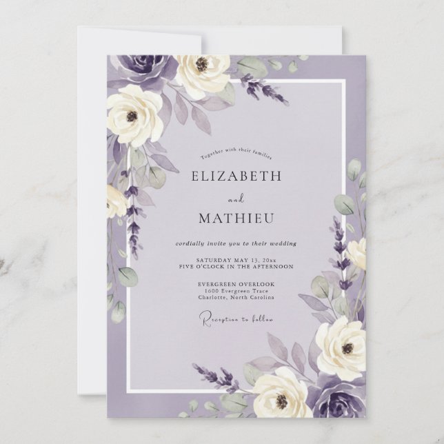 Lavender Violet Foliage Eucalyptus Wedding Invitation (Front)