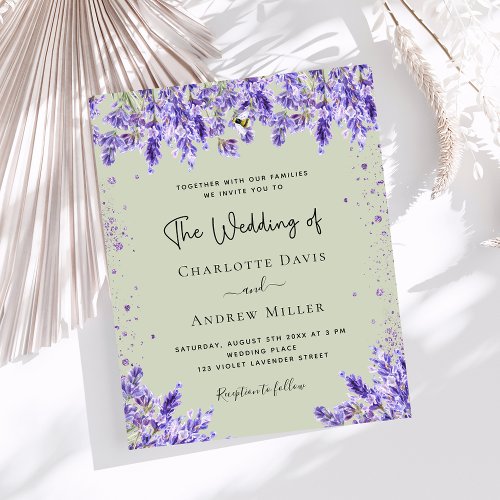 Lavender violet green floral wedding invitation