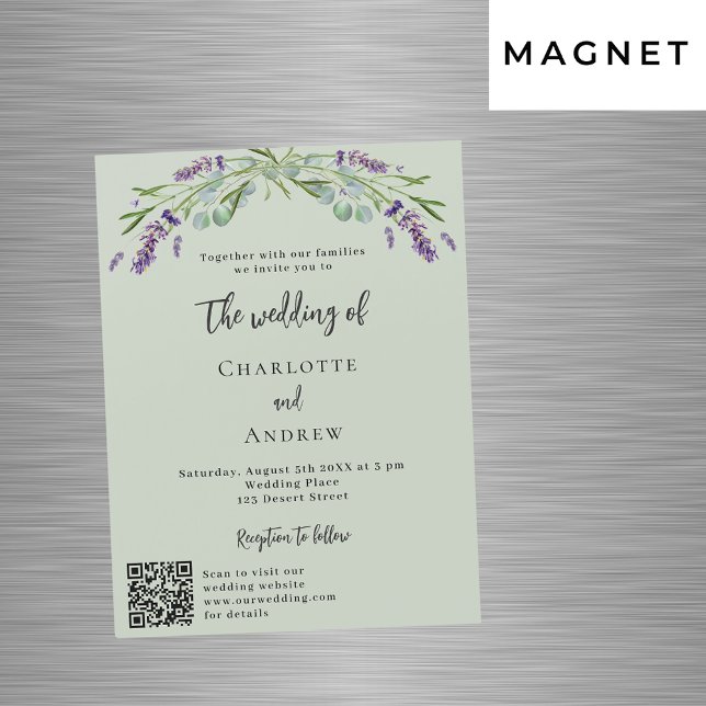 Lavender violet green QR details luxury wedding Magnetic Invitation (Creator Uploaded)
