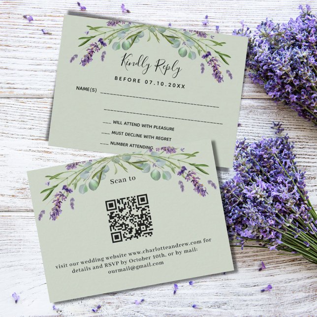 Lavender violet green QR wedding response RSVP Note Card (Creator Uploaded)