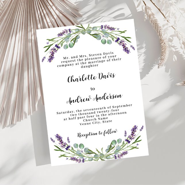 Lavender violet greenery formal luxury wedding invitation (Creator Uploaded)