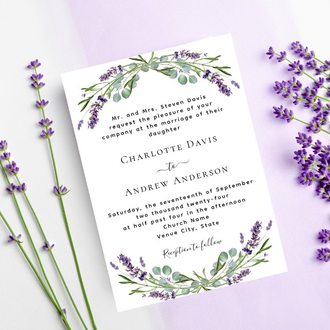 Lavender violet greenery formal wedding  invitation (Creator Uploaded)