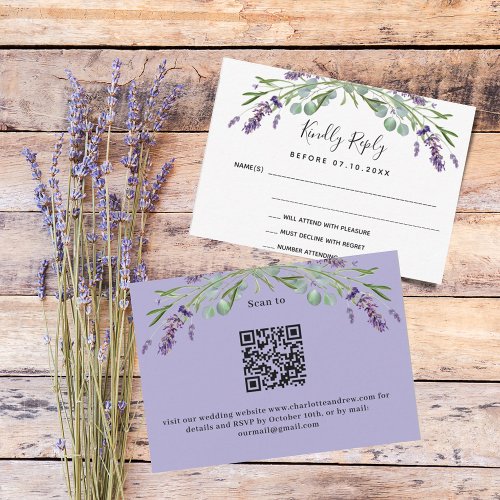 Lavender violet greenery QR wedding response RSVP