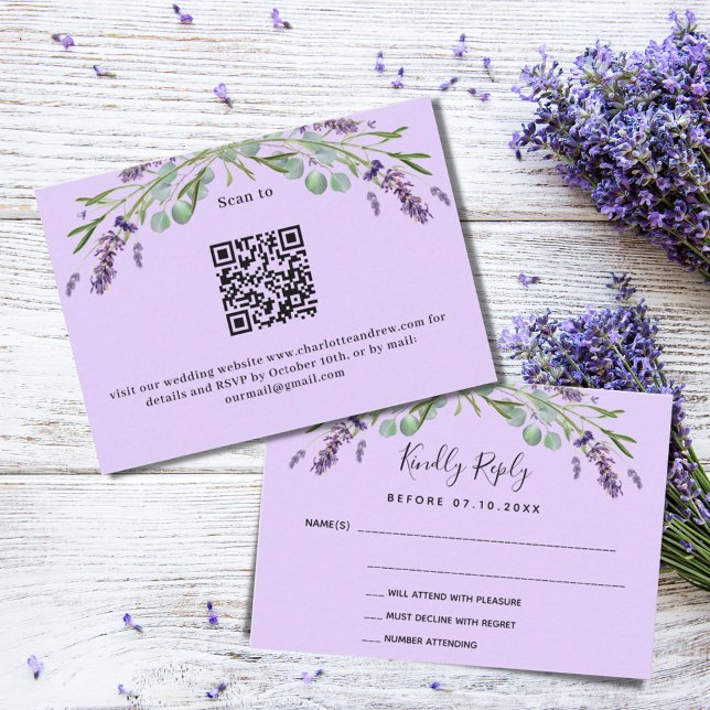 Lavender violet greenery QR wedding response RSVP Note Card (Creator Uploaded)