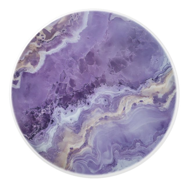 Lavender Violet Marble Pattern Ceramic Knob (Front)