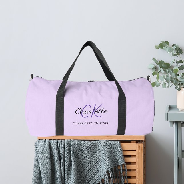Lavender violet monogram initials name modern duffle bag (Creator Uploaded)