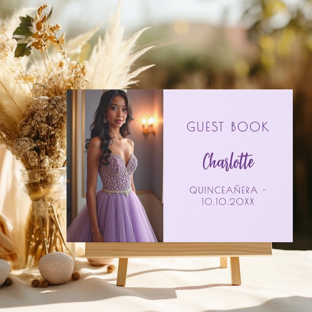 Lavender violet photo Quinceanera Guest Book (Creator Uploaded)
