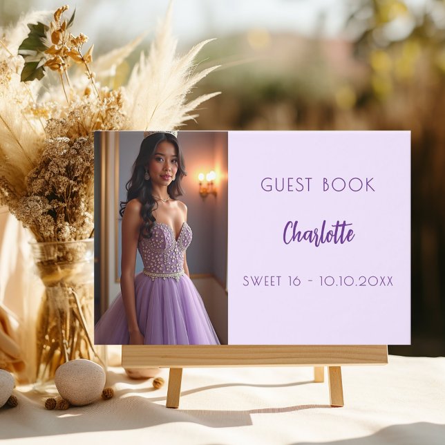 Lavender violet photo Sweet 16 Guest Book (Creator Uploaded)
