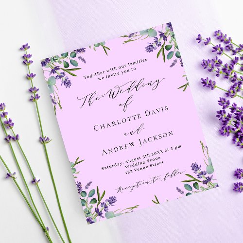 Lavender violet pink budget wedding invitation