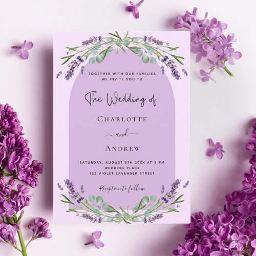 Lavender violet pink greenery arch luxury wedding  invitation