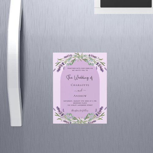 Lavender violet pink greenery arch luxury wedding  magnetic invitation