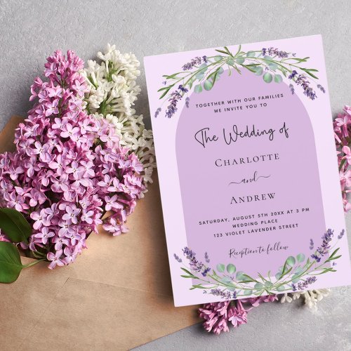 Lavender violet pink greenery purple arch wedding  invitation