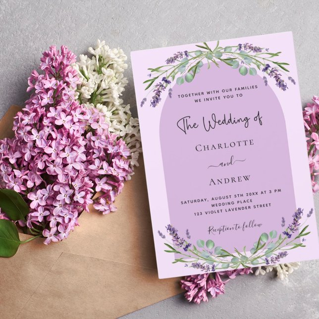Lavender violet pink greenery purple arch wedding  invitation (Creator Uploaded)