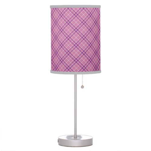 Lavender Violet Plaid Pattern Table Lamp