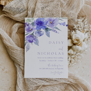 Lavender Violet & Purple Floral Watercolor Wedding Invitation