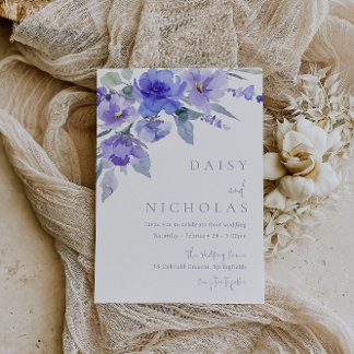 Lavender Violet & Purple Floral Watercolor Wedding Invitation