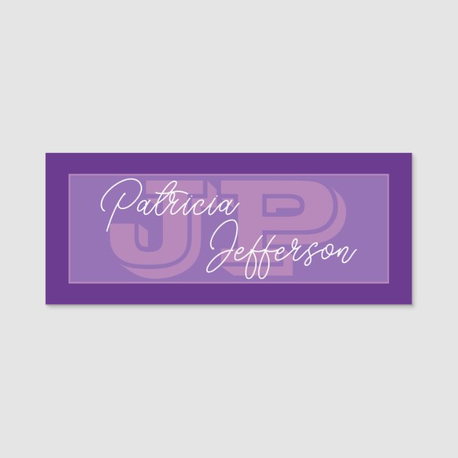 Lavender Violet Purple Monogram Watermark Name Tag (Front)