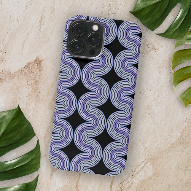 Lavender Violet Purple Pink Wavy Stripes On Black iPhone Case (Creator Uploaded)