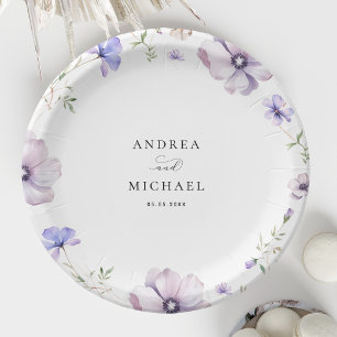 Lavender Violet Purple Spring Floral Wedding Paper Plates