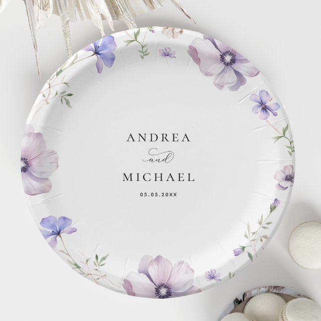 Lavender Violet Purple Spring Floral Wedding Paper Plates (Creator Uploaded)