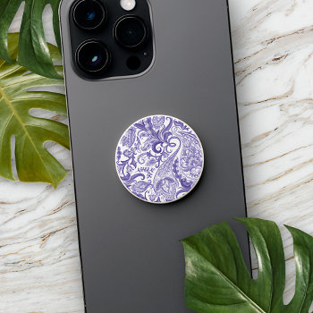 Lavender Violet Purple White Floral Paisley Art Popsocket by All_In_Cute_Fun at Zazzle