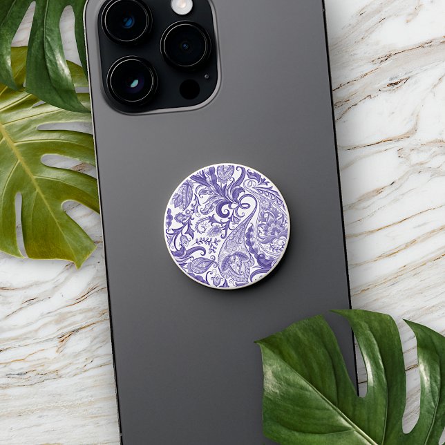 Lavender Violet Purple White Floral Paisley Art PopSocket (Creator Uploaded)