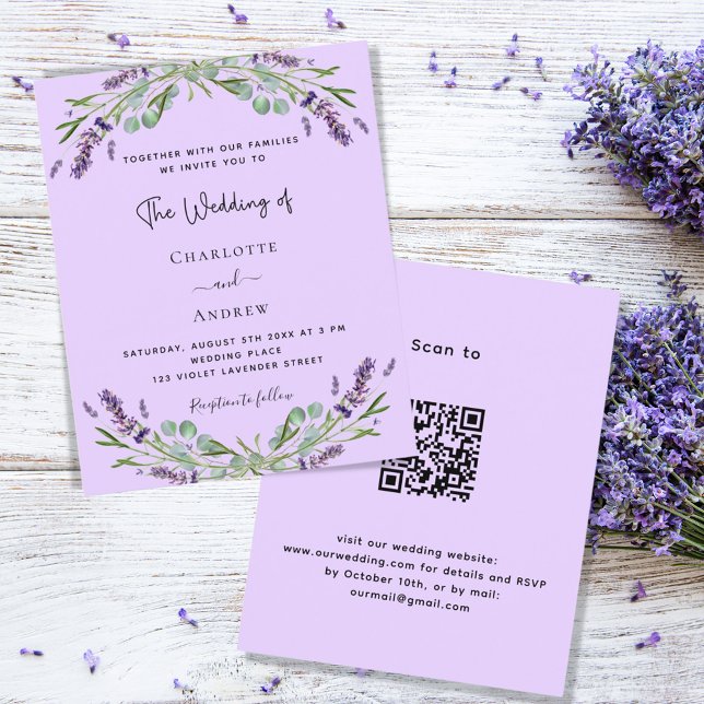 Lavender violet QR code budget wedding invitation Flyer (Creator Uploaded)