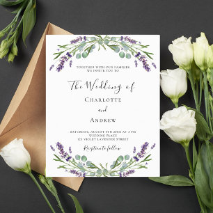 Lavender violet QR RSVP details wedding invitation